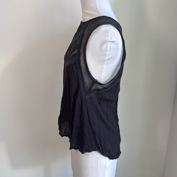 FREE PEOPLE CHEVRON HERRINGBONE ILLUSION LACE BLACK TANK TOP SMALL - Picture 6 of 6